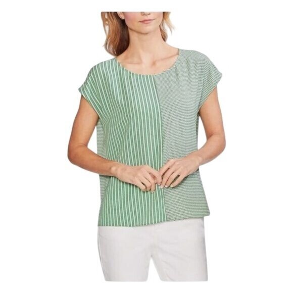 Vince Camuto Women’s Linear Mix Pullover Blouse, Green, size L - Picture 1 of 8